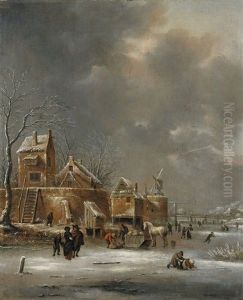 Winterlandschaft Mit Schlittschuhlaufern by Nicolaes Molenaer