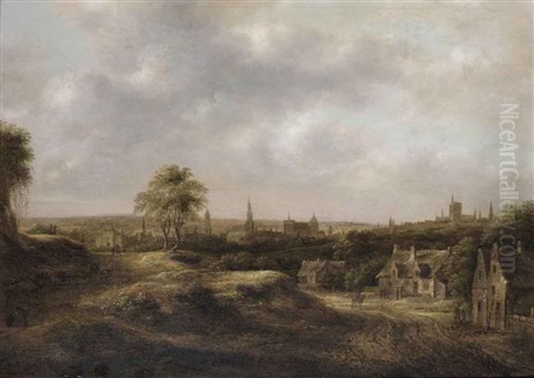 An Extensive Landscape With A Panoramic View Of A Town - view 1