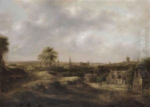 An Extensive Landscape With A Panoramic View Of A Town