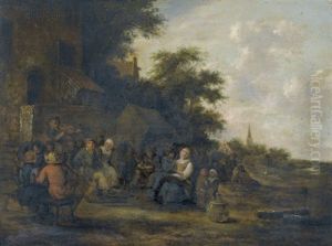 Feiernde Bauern Vor Einer Schenke by Nicolaes Molenaer