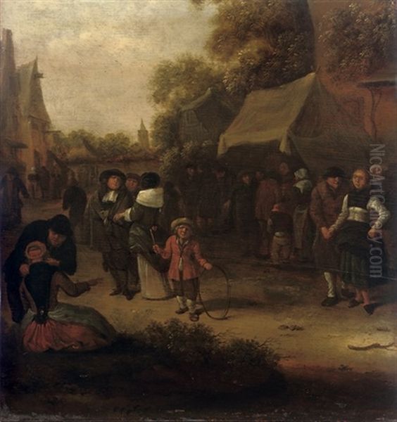 A Village Scene With Numerous Figures - view 1