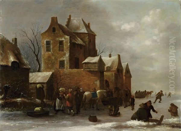 Winterlandschaft Mit Zugefrorenem Kanal - view 1