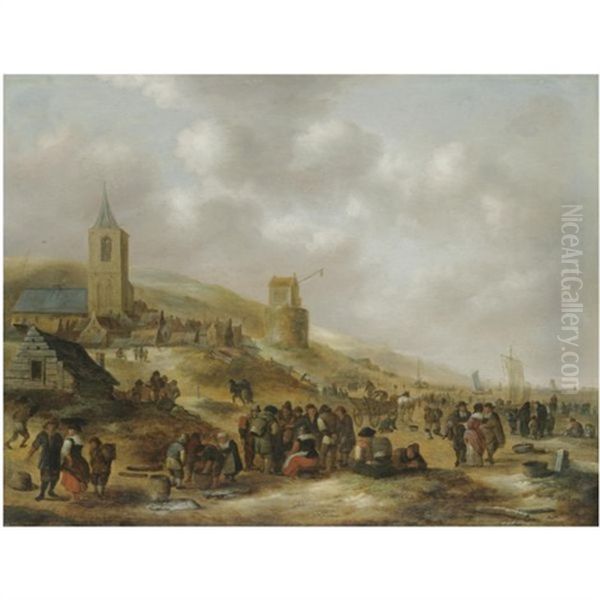 A View Of The Beach At Scheveningen With Fishermen Selling Their Catch - view 1