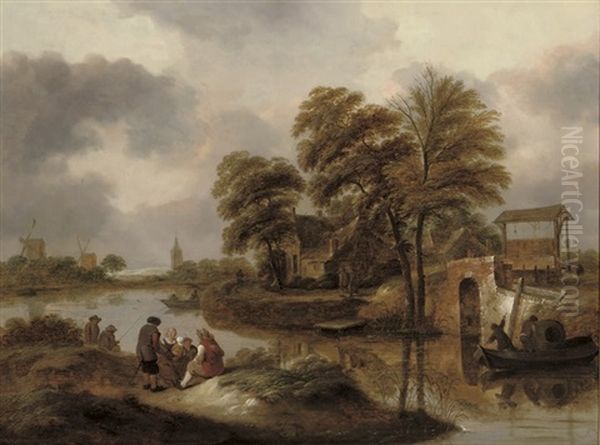 A River Landscape With Fishermen - view 1