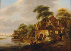 Pecheurs Pres De La Riviere Et D'une Chaumiere Pecheurs Pres De La Riviere Et D'une Chaumiere