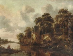 A River Landscape With Fishermen In Their Boats by Nicolaes Molenaer