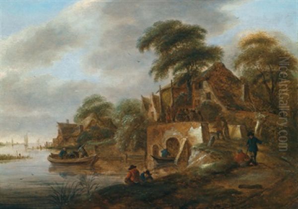 Dorf An Einem Flus Mit Bauern Und Booten - view 1