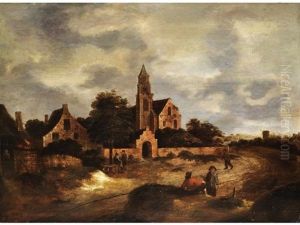 Landschaft Mit Kirche, Hausern Und Figurenstaffage