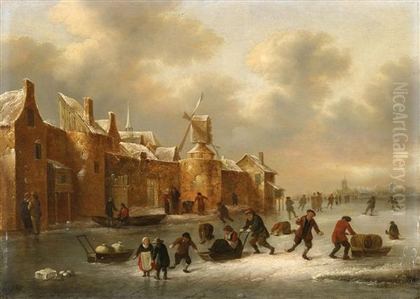 Eisvergnugen Vor Den Toren Einer Hollandischen Stadt - view 1