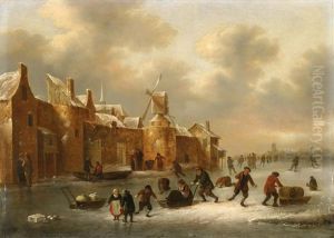 Eisvergnugen Vor Den Toren Einer Hollandischen Stadt by Nicolaes Molenaer