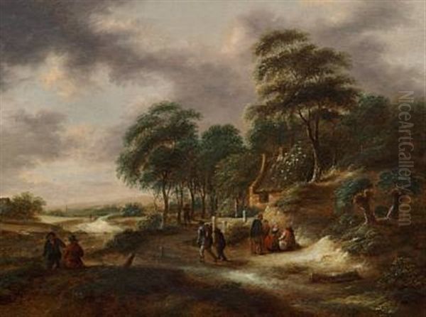 A Wooden Landscape With Figures By A House - view 1