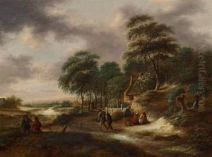A Wooden Landscape With Figures By A House by Nicolaes Molenaer