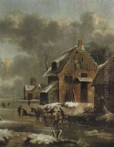 A Winter Landscape With A Horse-drawn Sleigh And Figures