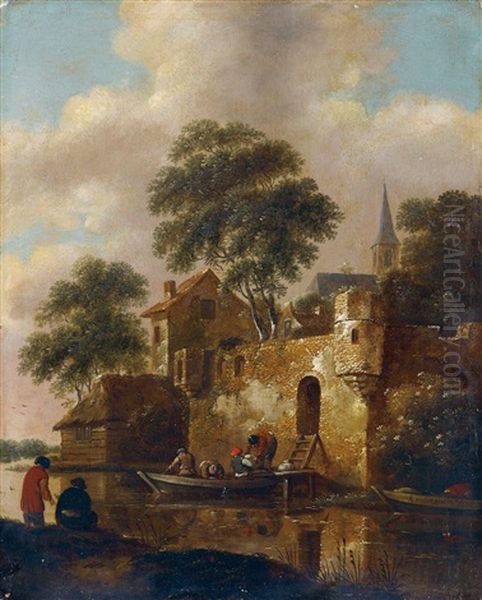 Flusslandschaft Mit Architektur- Und Figurenstaffage - view 1