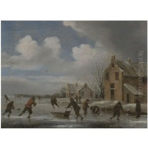 A Winter Landscape With Skaters On A Frozen Lake A Winter Landscape With Skaters On A Frozen Lake
