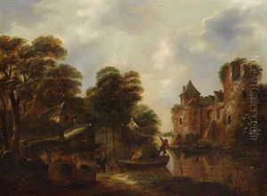 Flusslandschaft Mit Dorf Und Ruine Flusslandschaft Mit Dorf Und Ruine