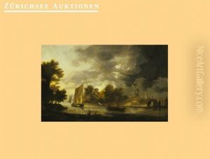 Flusslandschaft Mit Segelbooten Und Windmuhle by Nicolaes Molenaer