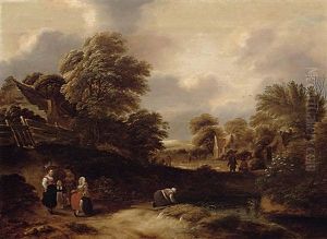 Am Weiher. Landschaft Mit Katen Und Figurenstaffage by Nicolaes Molenaer