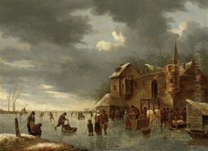 Eisvergnugen Vor Den Mauern Einer Stadt