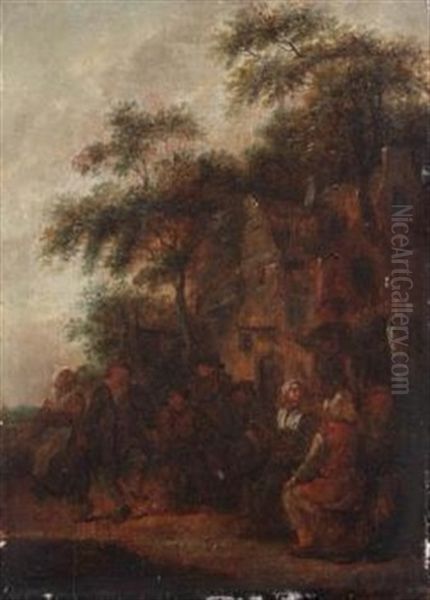 Vergnugte Bauerngesellschaft Vor Einem Wirtshaus In Waldlandschaft (+ Zechende Bauerngesellschaft Vor Einem Wirtshaus, Im Hintergrund Ein Kirchturm; 2 Works) - view 1