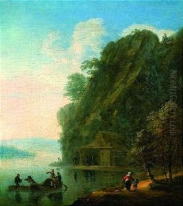 Felsige Flusslandschaft Mit Fischern