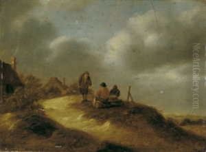 Dunenlandschaft Mit Drei Sich Unterhaltenden Mannern by Nicolaes Molenaer