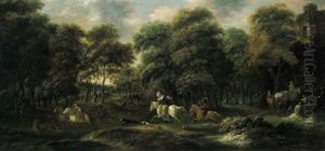 Hirschjagd In Einem Wald Mit Einer Burgruine by Nicolaes Molenaer