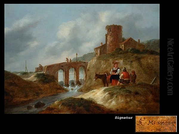 Landschaft Mit Gewasser, Brucke Und Figurenstaffage - view 1