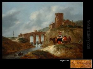 Landschaft Mit Gewasser, Brucke Und Figurenstaffage by Nicolaes Molenaer