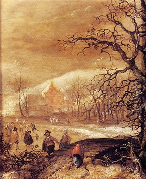 Paysage Anime De Patineurs Sur Lac Gele - view 1