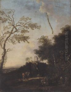 A Wooded Landscape With Travellers On A Track by Nicolaes Molenaer