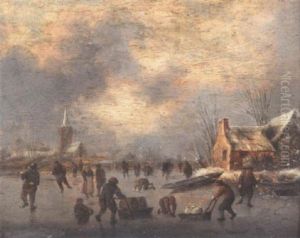 A Winter Landscape With Skaters On A Frozen River A Winter Landscape With Skaters On A Frozen River