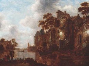 Fluslandschaft Mit Stadtbefestigung