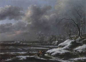 A Winter Landscape With A Man Pushing A Sledge In The Foreground, And A View Of Haarlem With The St. Bavo Beyond