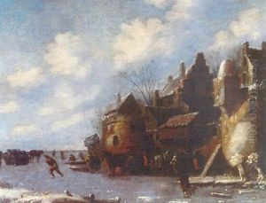 Paysage D'hiver: Les Patineurs by Nicolaes Molenaer