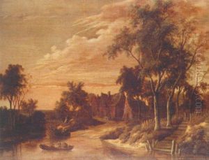 Landskap Med Byggnader Vid Vattendrag by Nicolaes Molenaer
