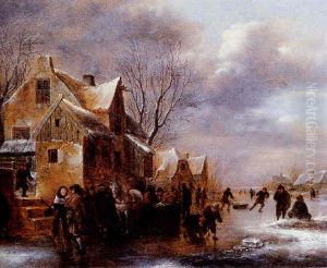Paysage D'hiver Avec Patineurs Paysage D'hiver Avec Patineurs