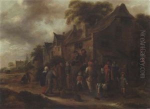 Peasant Players In A Village Street by Nicolaes Molenaer