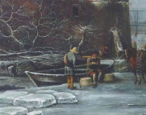 A Winter Landscape With Skaters On A Frozen Moat