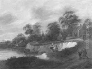 Um Eine Sandgrube, Die Uber Einem Fluslauf Ansteigt, Fuhrt Ein Weg In Das Dorf by Nicolaes Molenaer