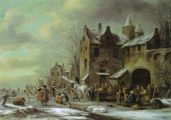 Eisvergnugen Vor Einer Befestigten Stadt - view 1