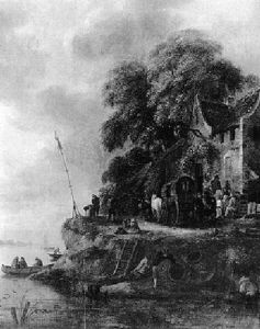 Peasants On A River Bank With A Tavern Behind