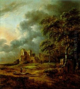 Rastende Vor Ruinen In Einer Waldlandschaft Rastende Vor Ruinen In Einer Waldlandschaft