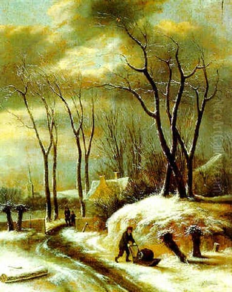 Ein Dorf Im Winter Mit Drei Bauern - view 1