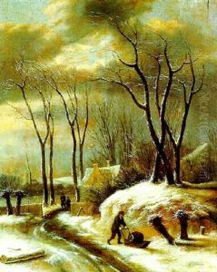 Ein Dorf Im Winter Mit Drei Bauern by Nicolaes Molenaer