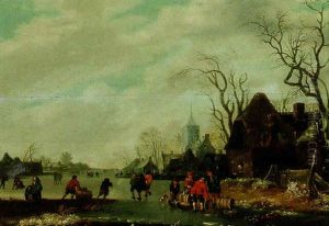 Peasants On A Frozen River By A Town