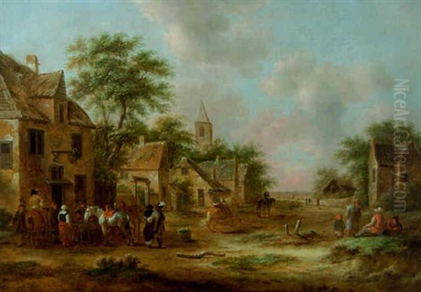 Travellers Halting Outside An Inn In A Village Street - view 1
