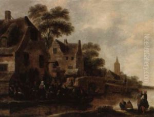A River Landscape With Peasants Merrymaking At An Inn