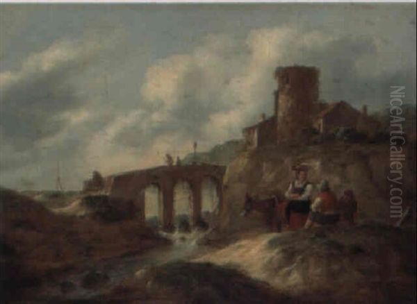 Fluslandschaft Mit Brucke Und Figurengruppe - view 1