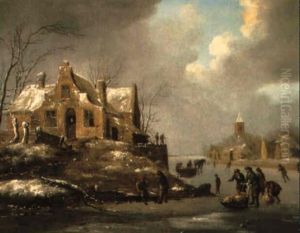 Winterlandschaft Mit Schlittschuhlaufern by Nicolaes Molenaer